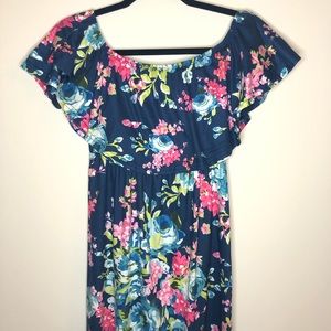 Maternity Maxi Dress Floral Off The Shoulder Navy Women’s Size Small Round Neck